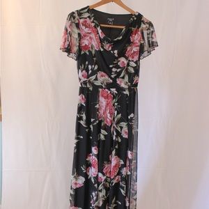 Alexa B Intimate Mediterranean Sheer Floral Maxi Dress Size 8 Flutter Sleeves